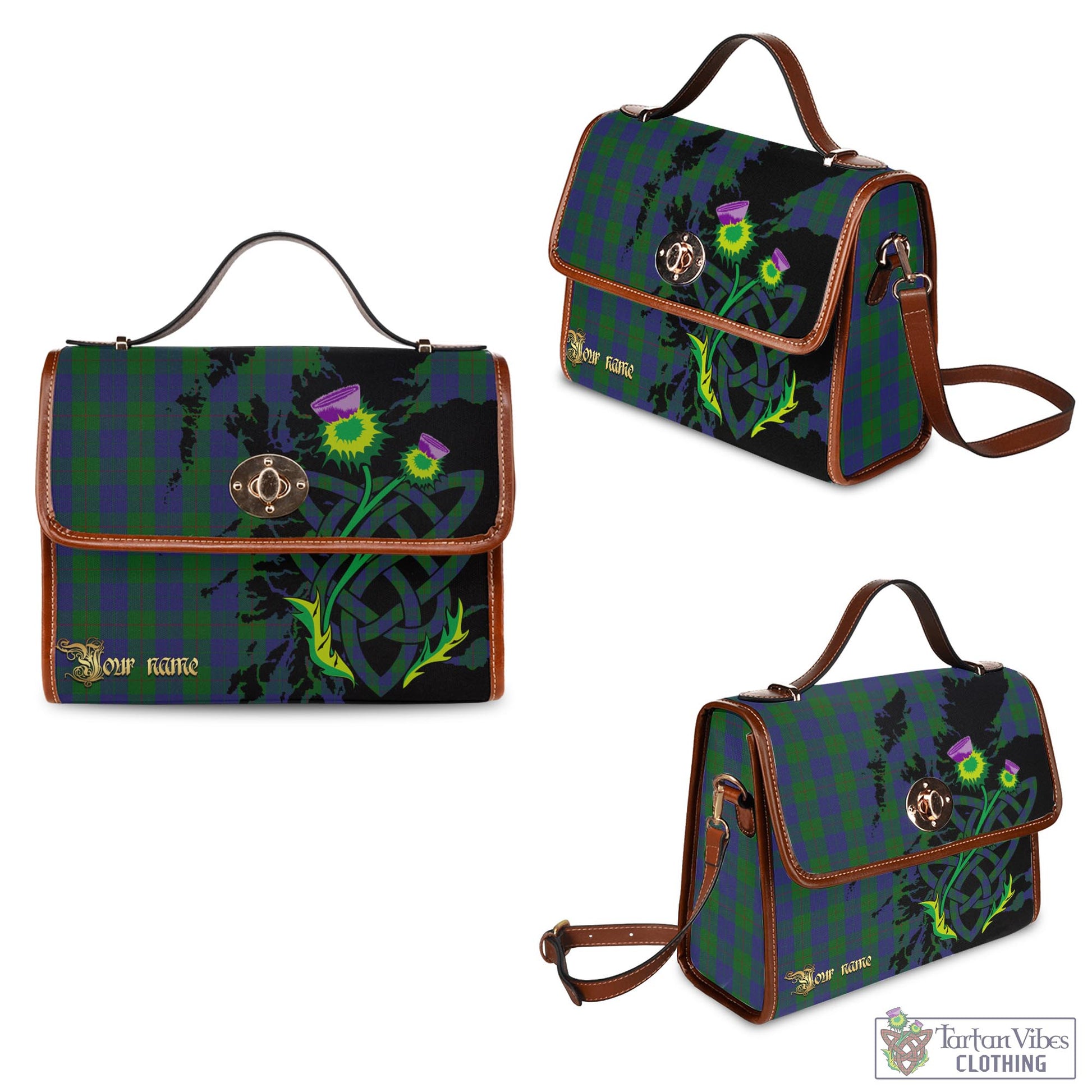 Tartan Vibes Clothing Barclay Tartan Waterproof Canvas Bag with Scotland Map and Thistle Celtic Accents