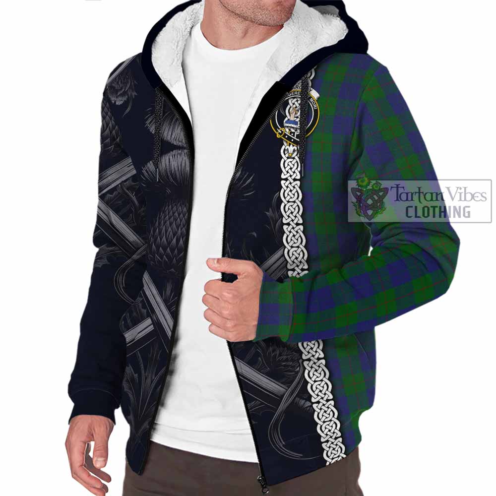 Tartan Vibes Clothing Barclay Tartan Sherpa Hoodie with Family Crest Cross Sword Thistle Celtic Vibes