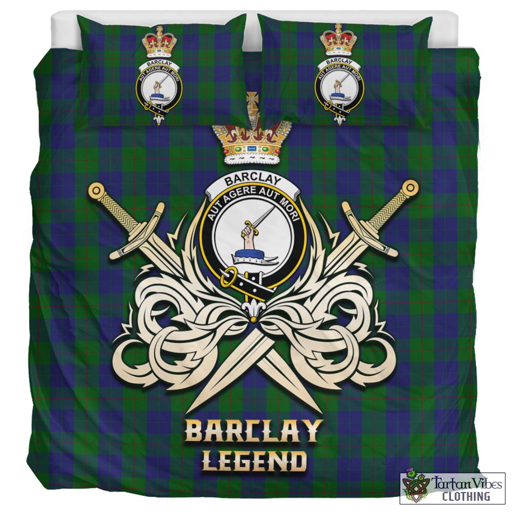 Tartan Vibes Clothing Barclay Tartan Bedding Set with Clan Crest and the Golden Sword of Courageous Legacy