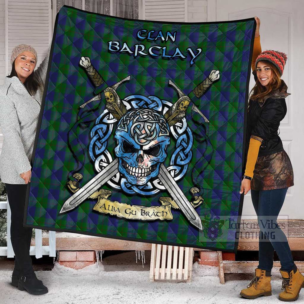 Tartan Vibes Clothing Barclay Tartan Quilt with Celtic Skull Alba Gu Brath Style