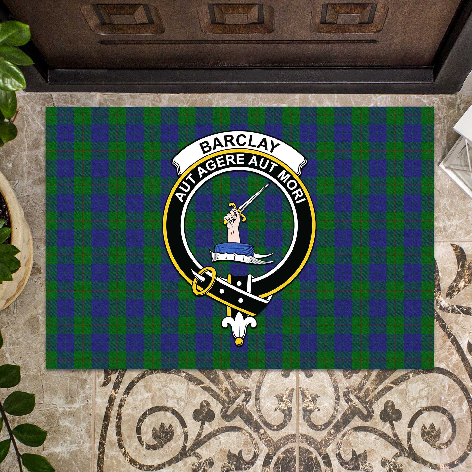 Barclay Tartan Door Mat with Family Crest - Tartanvibesclothing