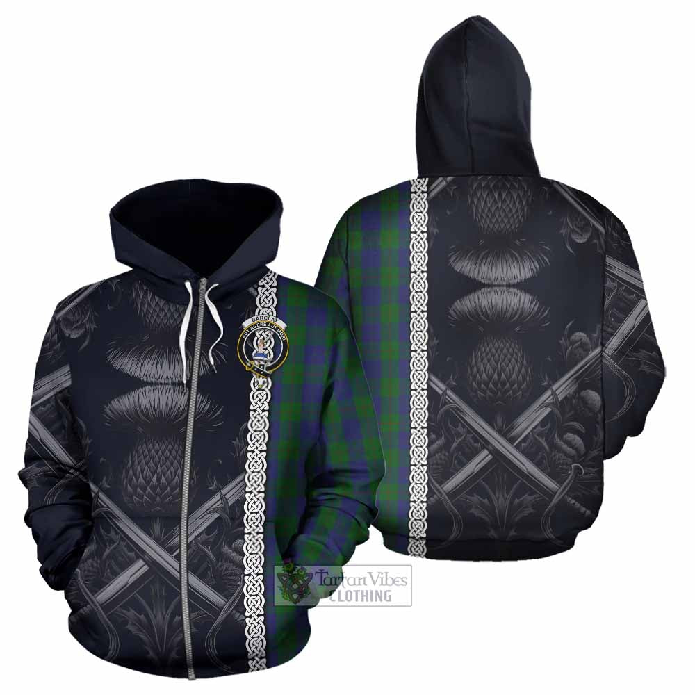 Tartan Vibes Clothing Barclay Tartan Hoodie with Family Crest Cross Sword Thistle Celtic Vibes