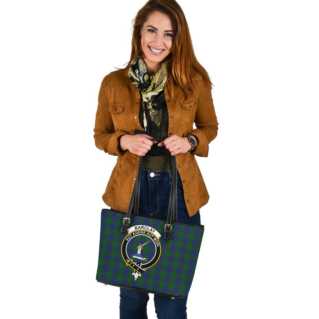 Barclay Tartan Leather Tote Bag with Family Crest - Tartanvibesclothing