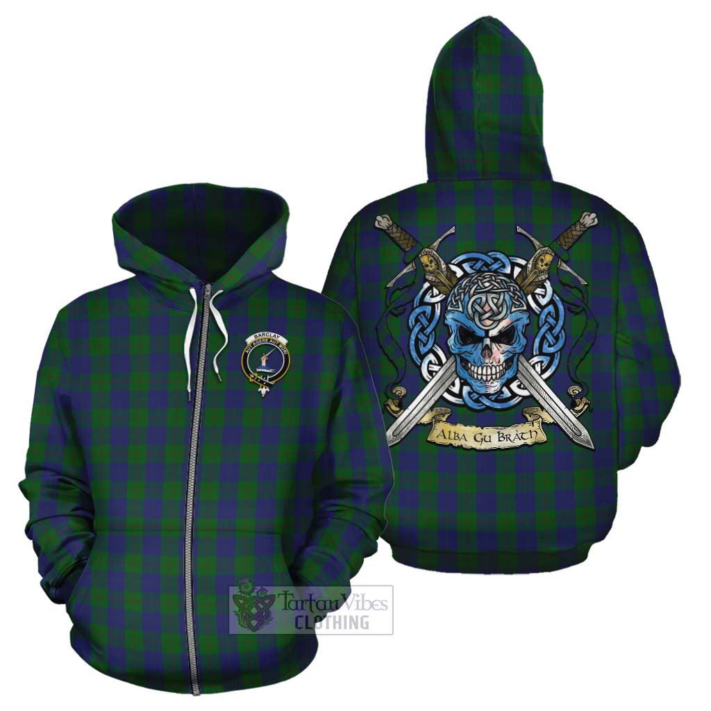 Tartan Vibes Clothing Barclay Tartan Cotton Hoodie with Family Crest Celtic Skull Style