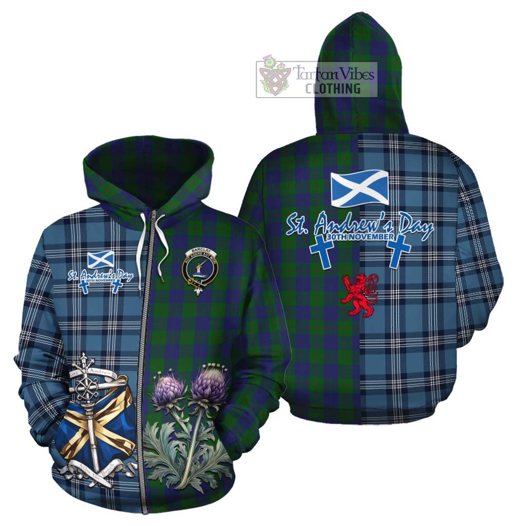 Tartan Vibes Clothing Barclay Tartan Cotton Hoodie Happy St. Andrew's Day Half Tartan Style