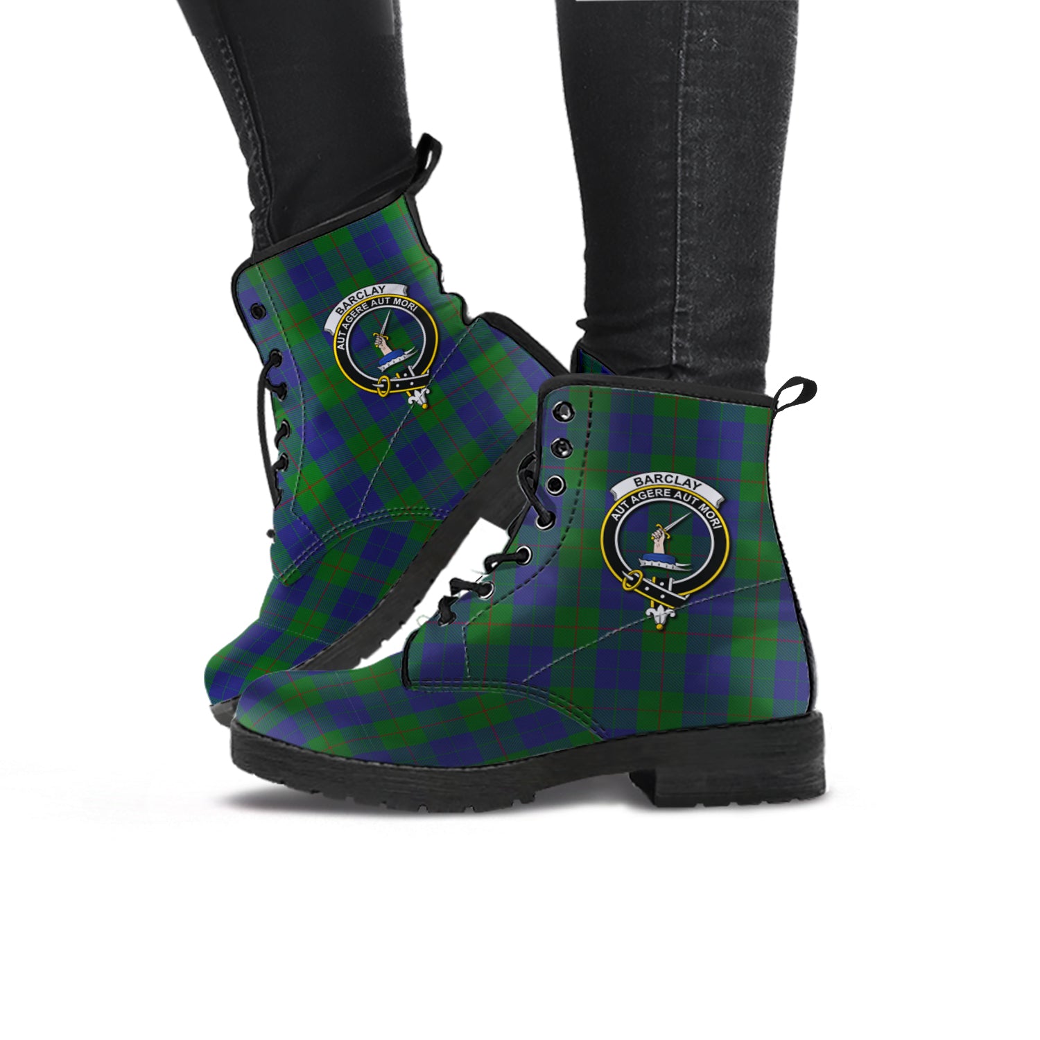 Barclay Tartan Leather Boots with Family Crest - Tartanvibesclothing