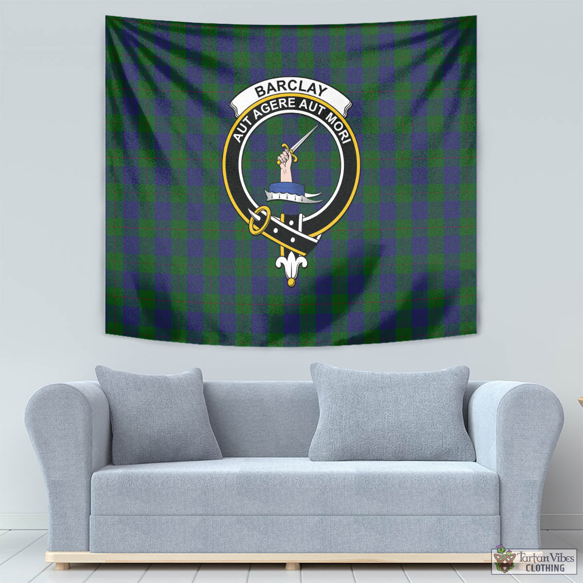 Tartan Vibes Clothing Barclay Tartan Tapestry Wall Hanging and Home Decor for Room with Family Crest