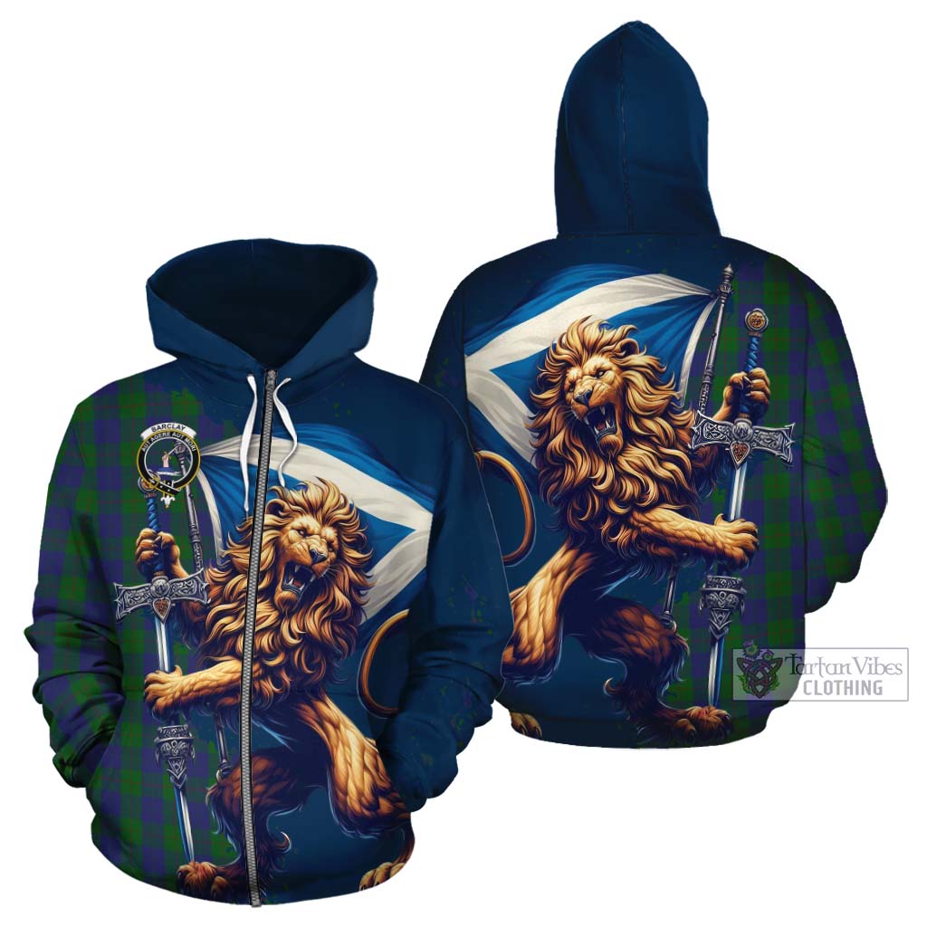 Tartan Vibes Clothing Barclay Tartan Family Crest Cotton Hoodie with Scottish Majestic Lion