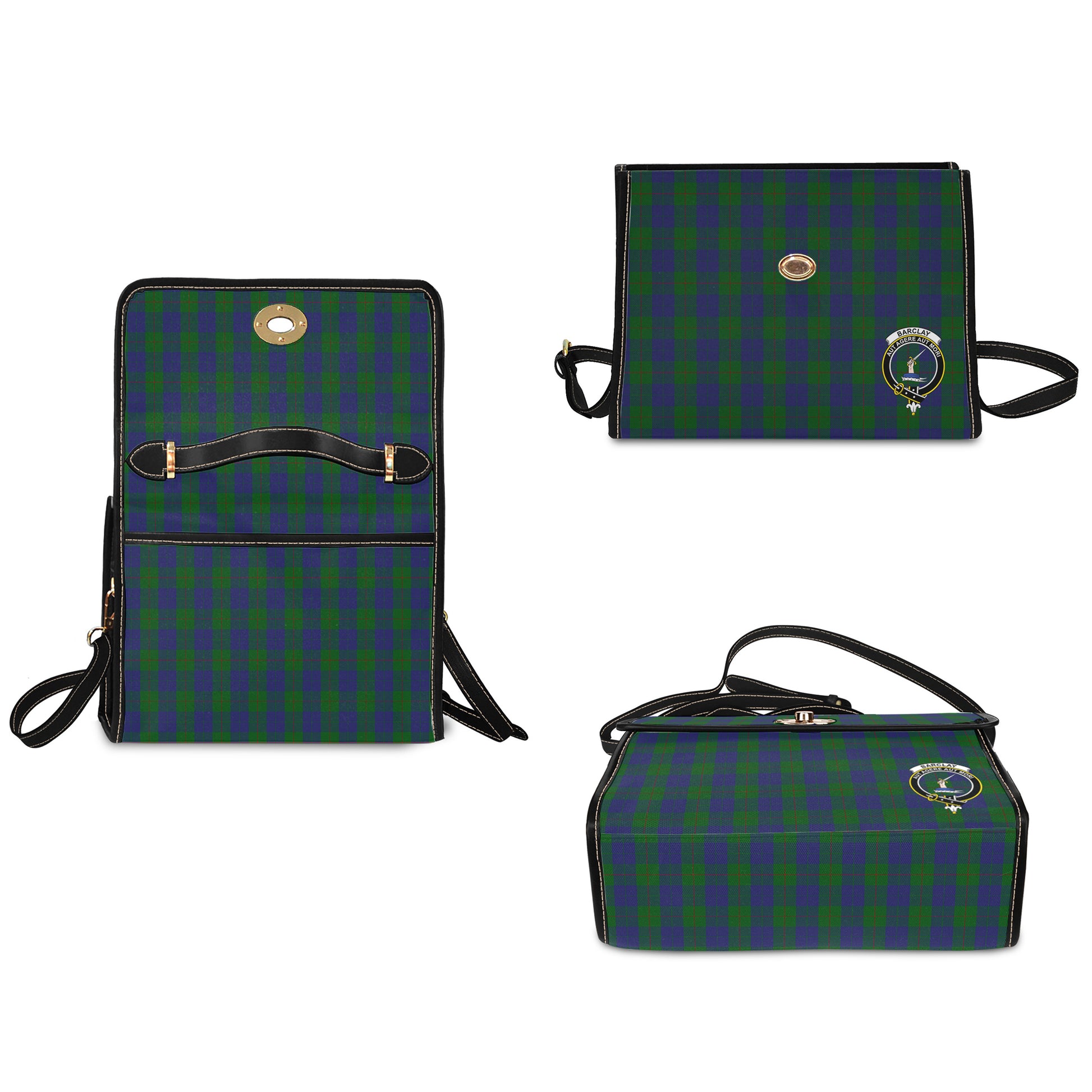 Barclay Tartan Leather Strap Waterproof Canvas Bag with Family Crest - Tartanvibesclothing