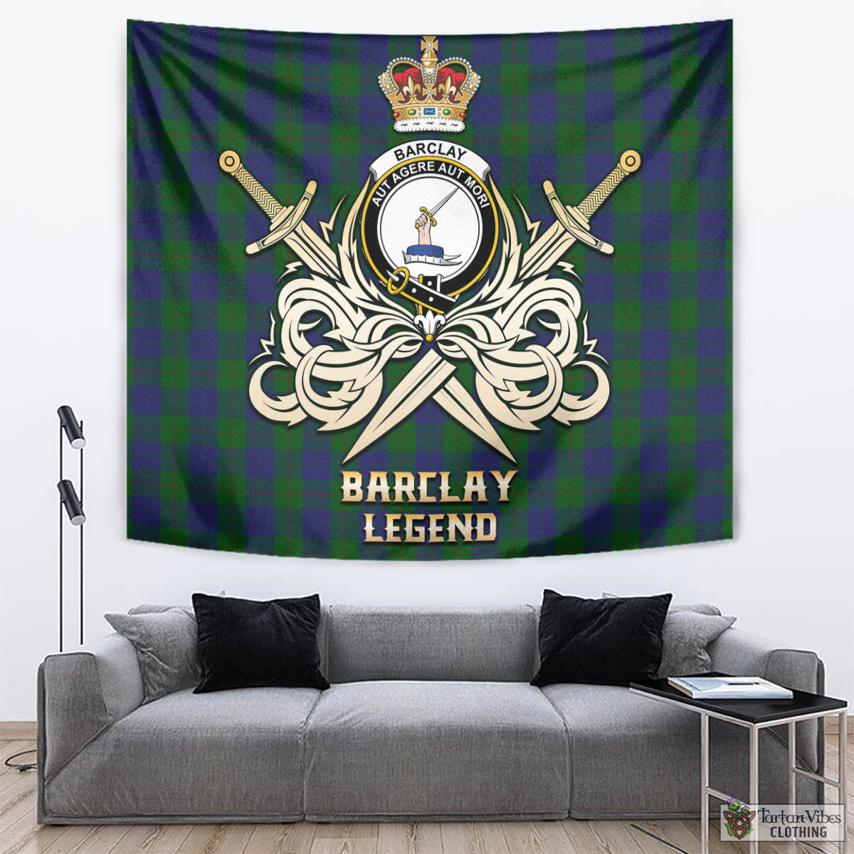 Tartan Vibes Clothing Barclay Tartan Tapestry with Clan Crest and the Golden Sword of Courageous Legacy