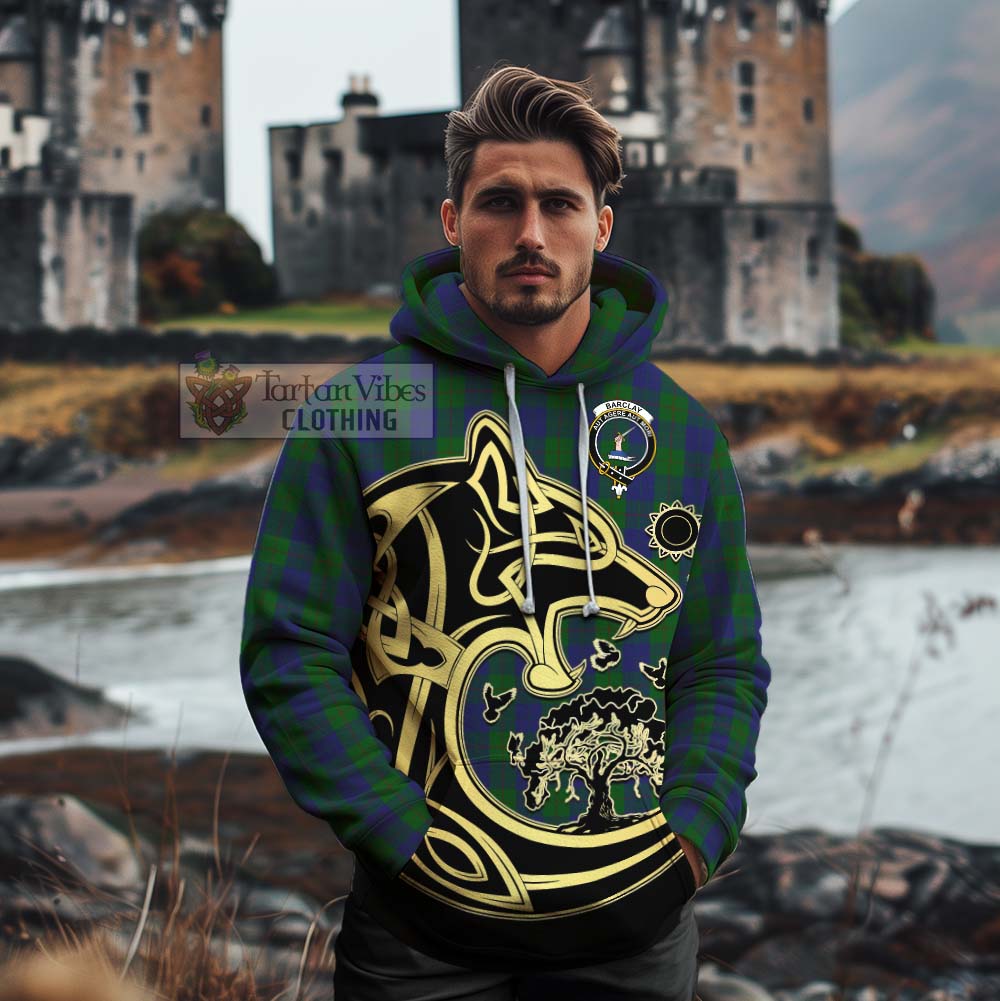 Tartan Vibes Clothing Barclay Tartan Cotton Hoodie with Family Crest Celtic Wolf Style