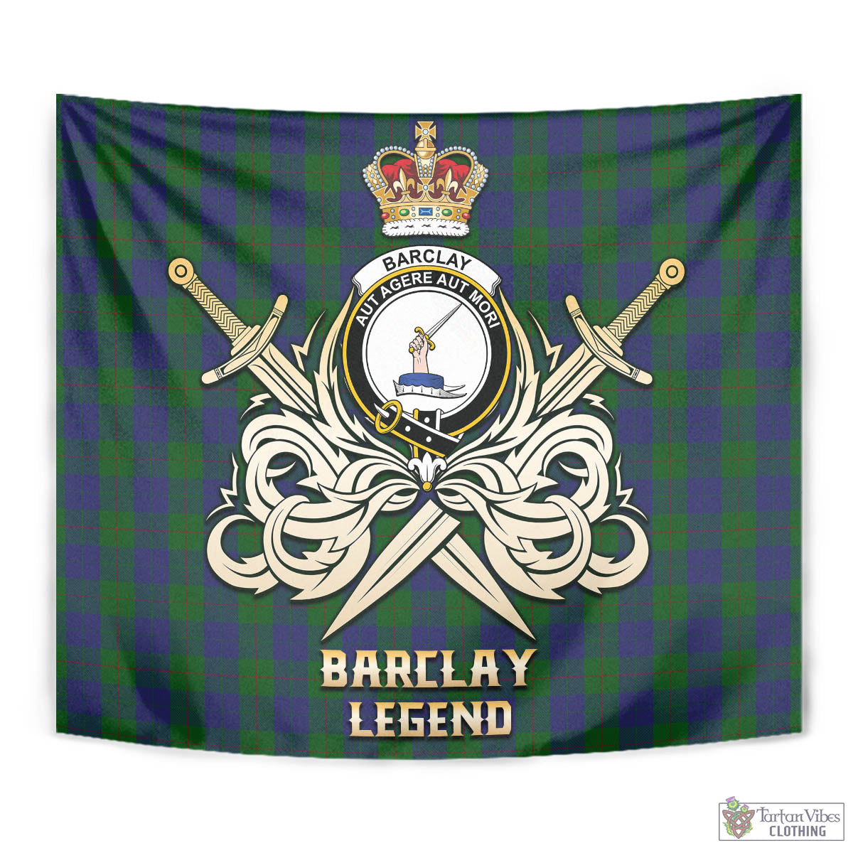 Tartan Vibes Clothing Barclay Tartan Tapestry with Clan Crest and the Golden Sword of Courageous Legacy