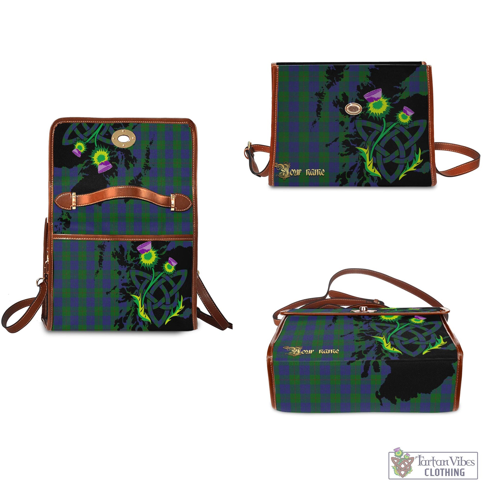 Tartan Vibes Clothing Barclay Tartan Waterproof Canvas Bag with Scotland Map and Thistle Celtic Accents