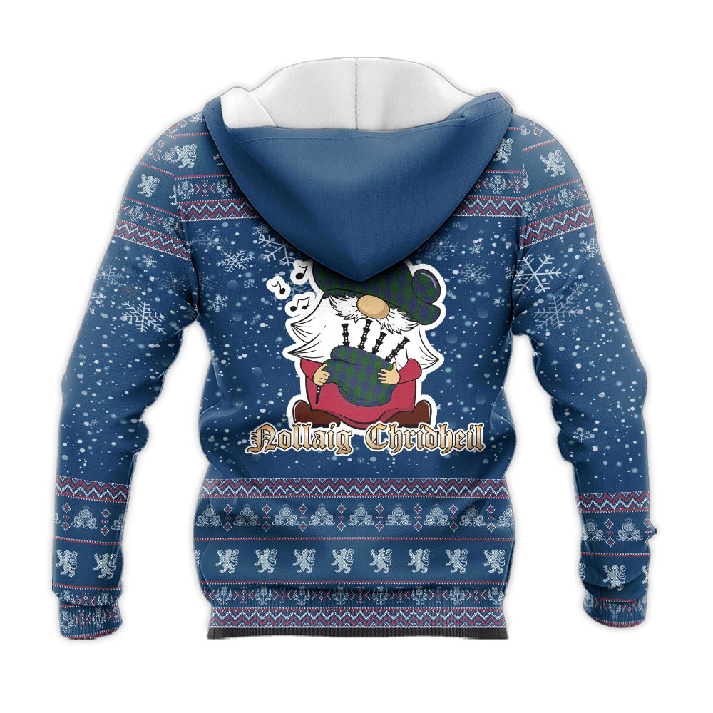 Barclay Clan Christmas Knitted Hoodie with Funny Gnome Playing Bagpipes - Tartanvibesclothing