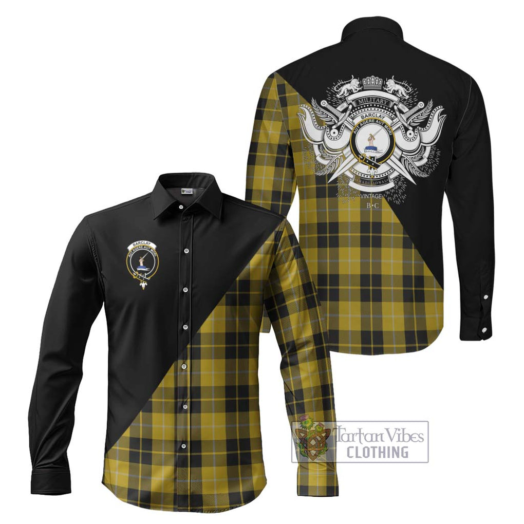 Barclay Dress Tartan Long Sleeve Button Shirt with Family Crest and Military Logo Style Men's Shirt S - Tartanvibesclothing Shop