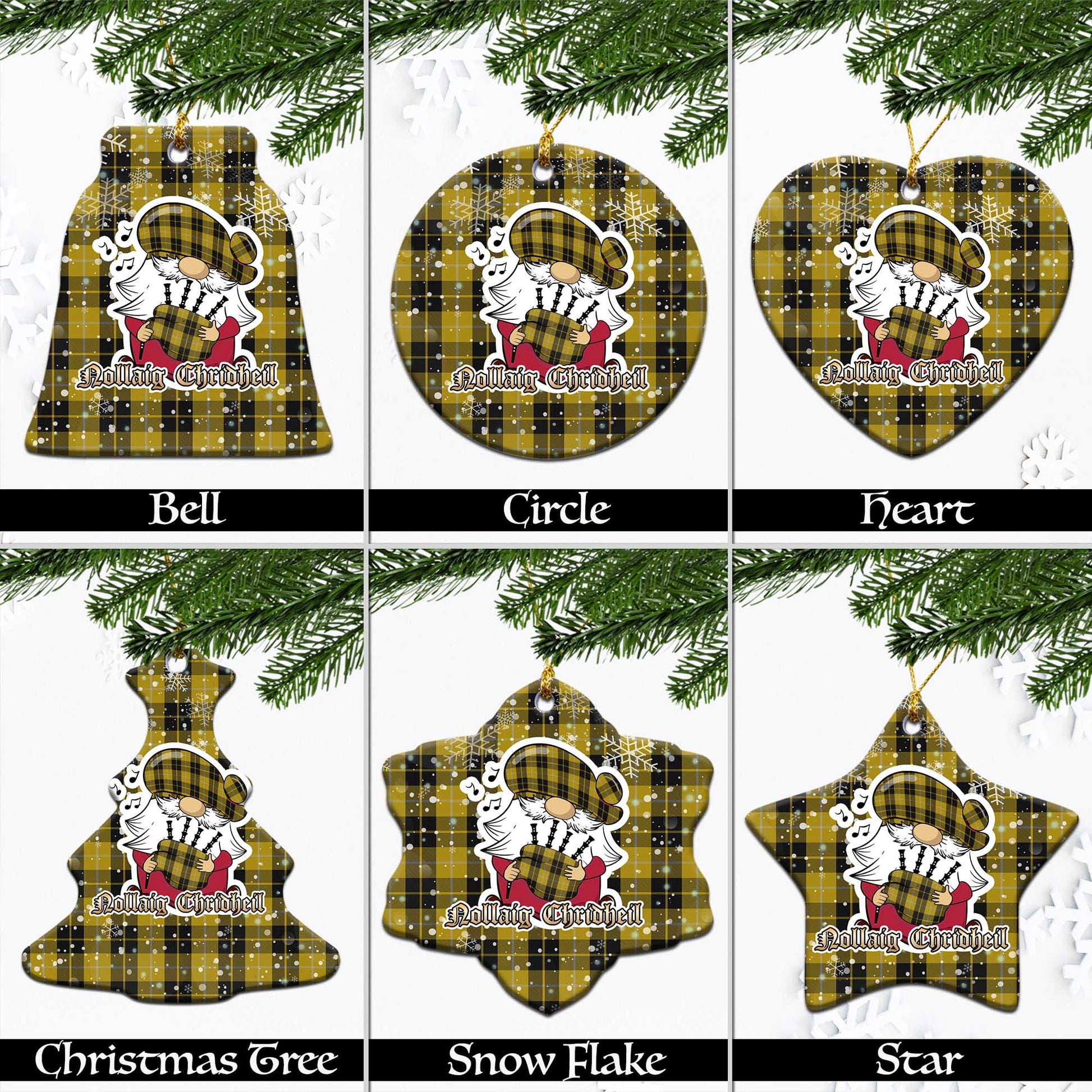 Barclay Dress Tartan Christmas Ornaments with Scottish Gnome Playing Bagpipes Ceramic - Tartanvibesclothing