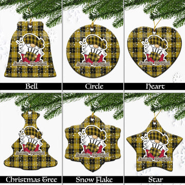 Barclay Dress Tartan Christmas Ceramic Ornaments with Scottish Gnome Playing Bagpipes