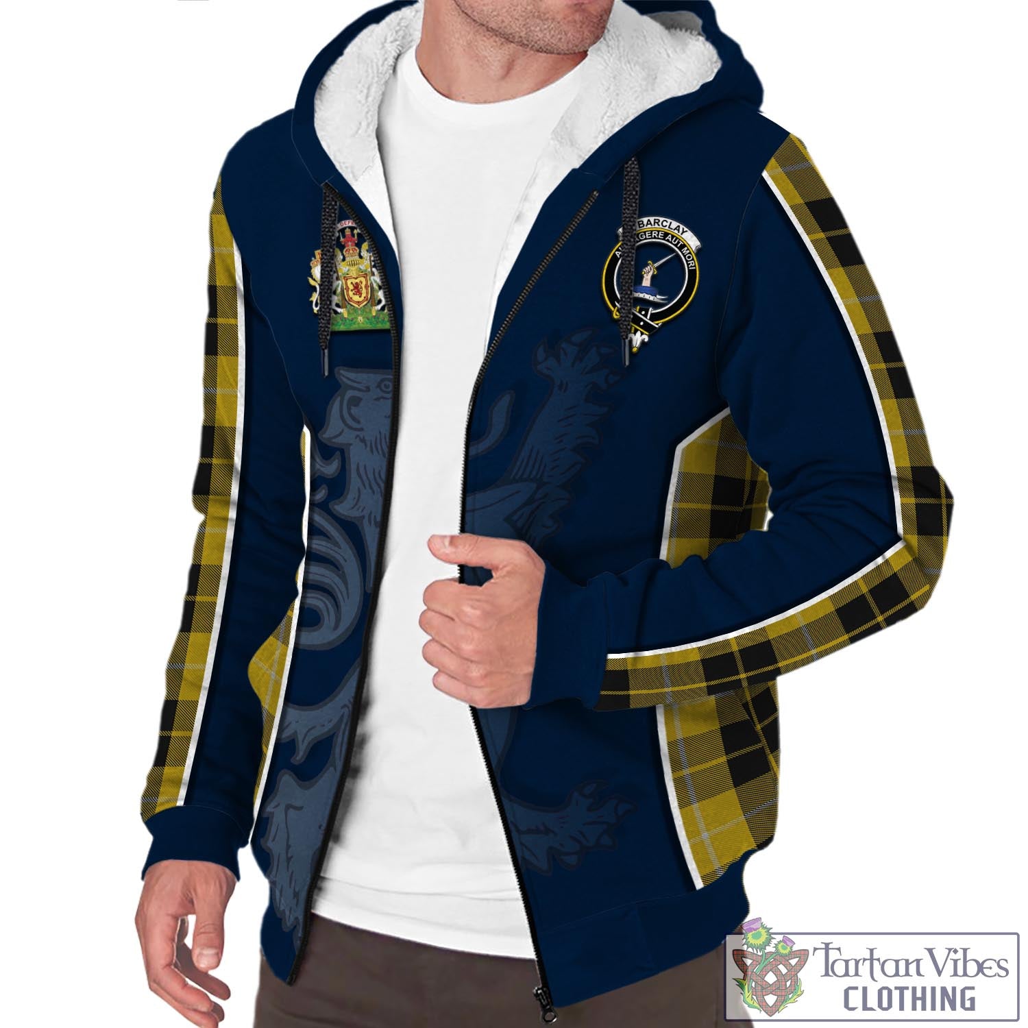 Tartan Vibes Clothing Barclay Dress Tartan Sherpa Hoodie with Family Crest and Lion Rampant Vibes Sport Style