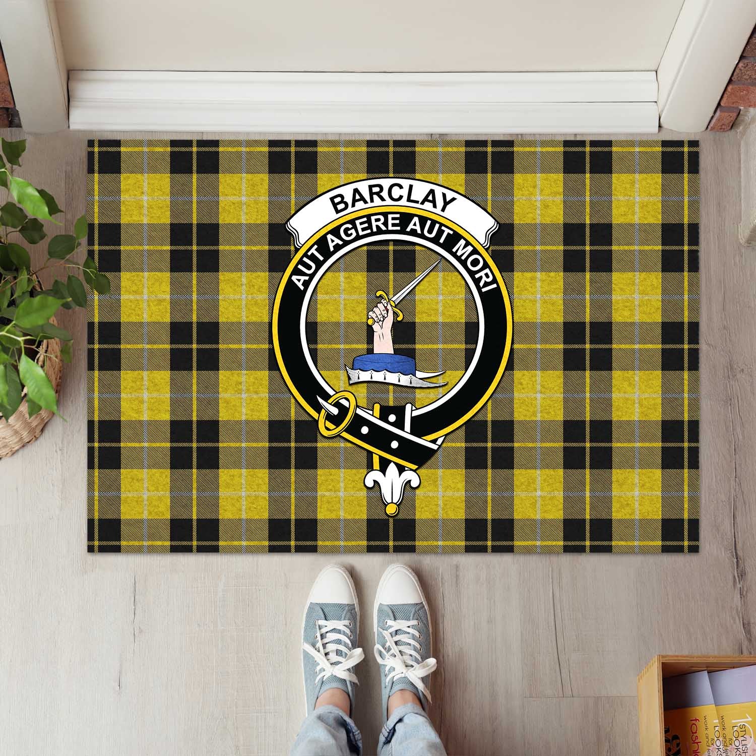 Barclay Dress Tartan Door Mat with Family Crest - Tartanvibesclothing