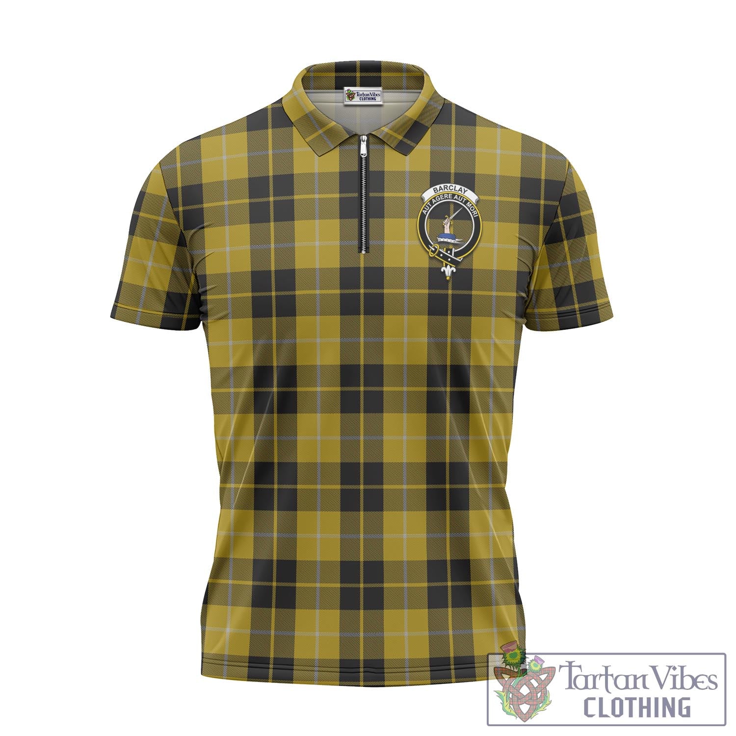 Tartan Vibes Clothing Barclay Dress Tartan Zipper Polo Shirt with Family Crest