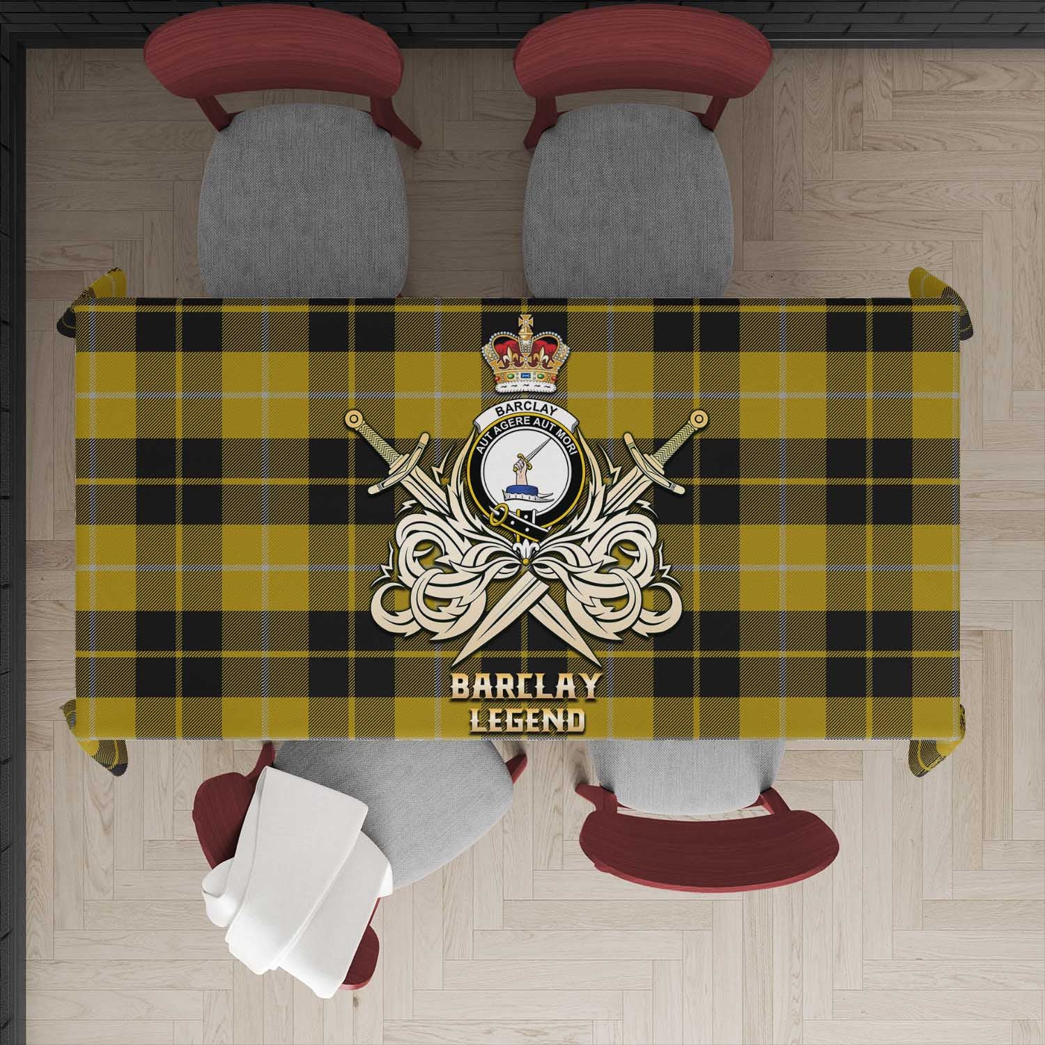 Tartan Vibes Clothing Barclay Dress Tartan Tablecloth with Clan Crest and the Golden Sword of Courageous Legacy