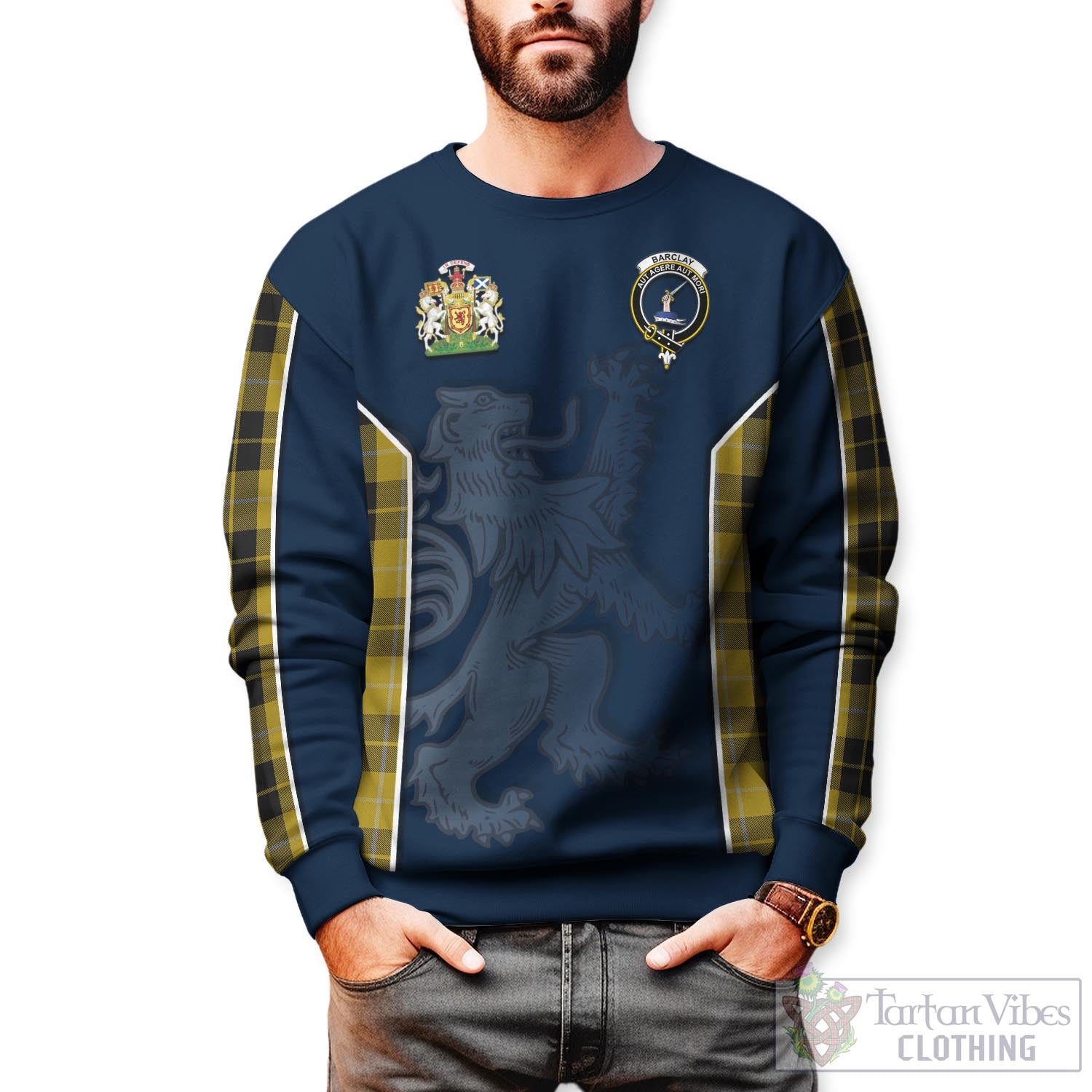 Tartan Vibes Clothing Barclay Dress Tartan Sweater with Family Crest and Lion Rampant Vibes Sport Style