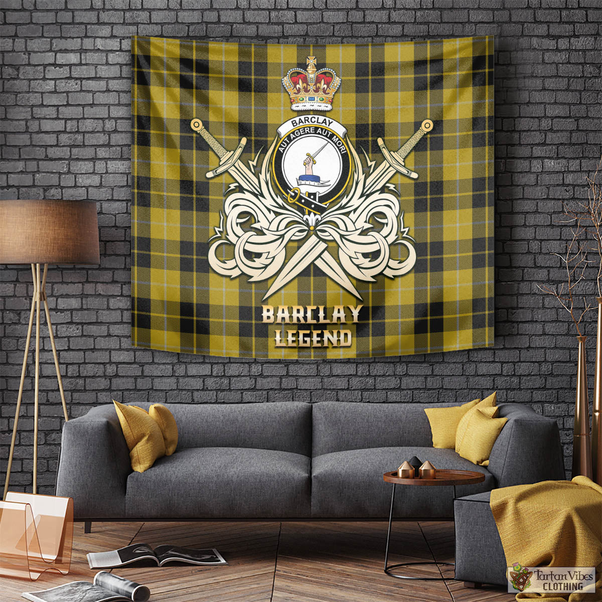 Tartan Vibes Clothing Barclay Dress Tartan Tapestry with Clan Crest and the Golden Sword of Courageous Legacy