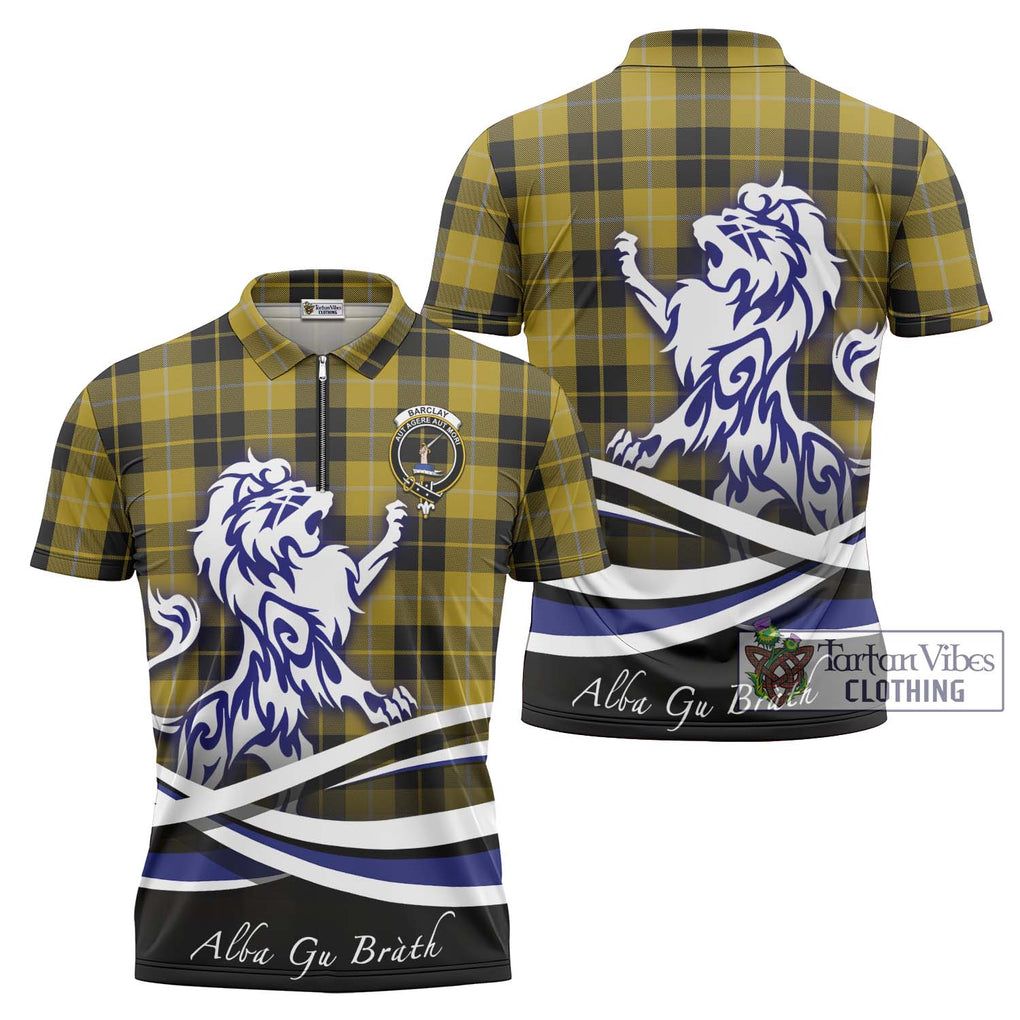 Barclay Dress Tartan Zipper Polo Shirt with Alba Gu Brath Regal Lion Emblem Unisex - Tartanvibesclothing Shop