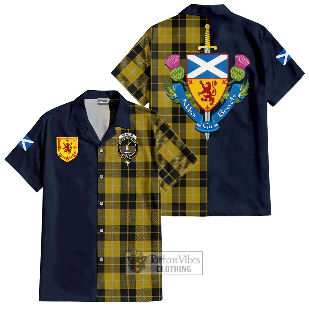 Tartan Vibes Clothing Barclay Dress Tartan Short Sleeve Button Shirt with Scottish Lion Royal Arm Half Style