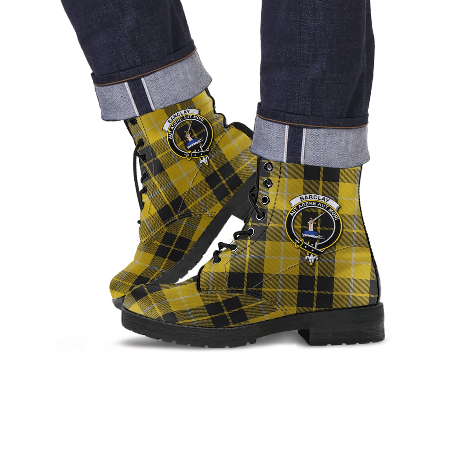 Barclay Dress Tartan Leather Boots with Family Crest - Tartanvibesclothing