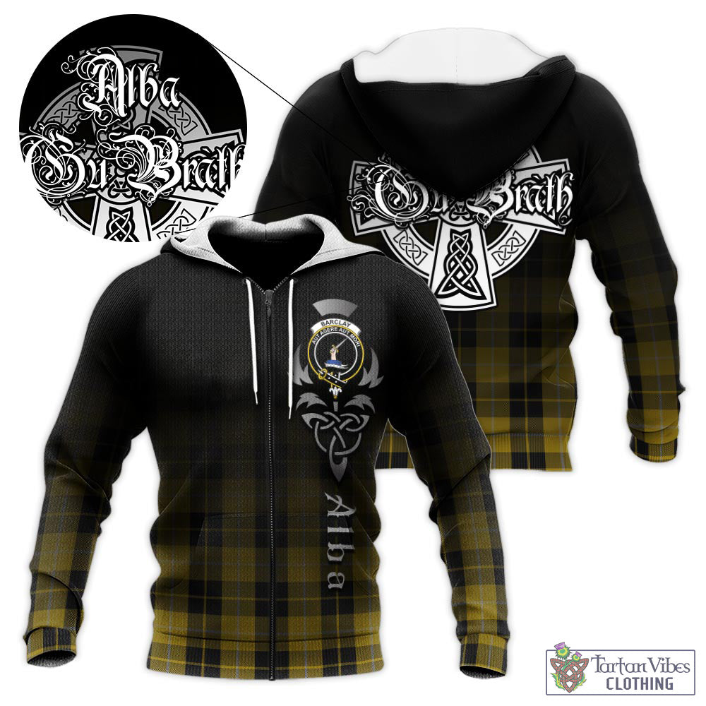 Tartan Vibes Clothing Barclay Dress Tartan Knitted Hoodie Featuring Alba Gu Brath Family Crest Celtic Inspired