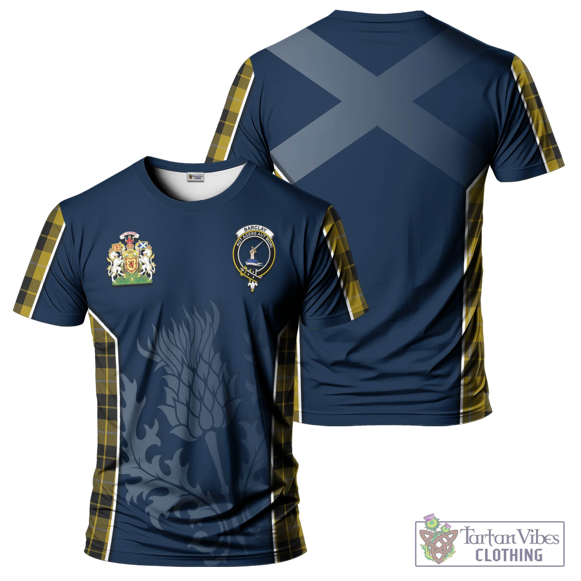 Tartan Vibes Clothing Barclay Dress Tartan T-Shirt with Family Crest and Scottish Thistle Vibes Sport Style