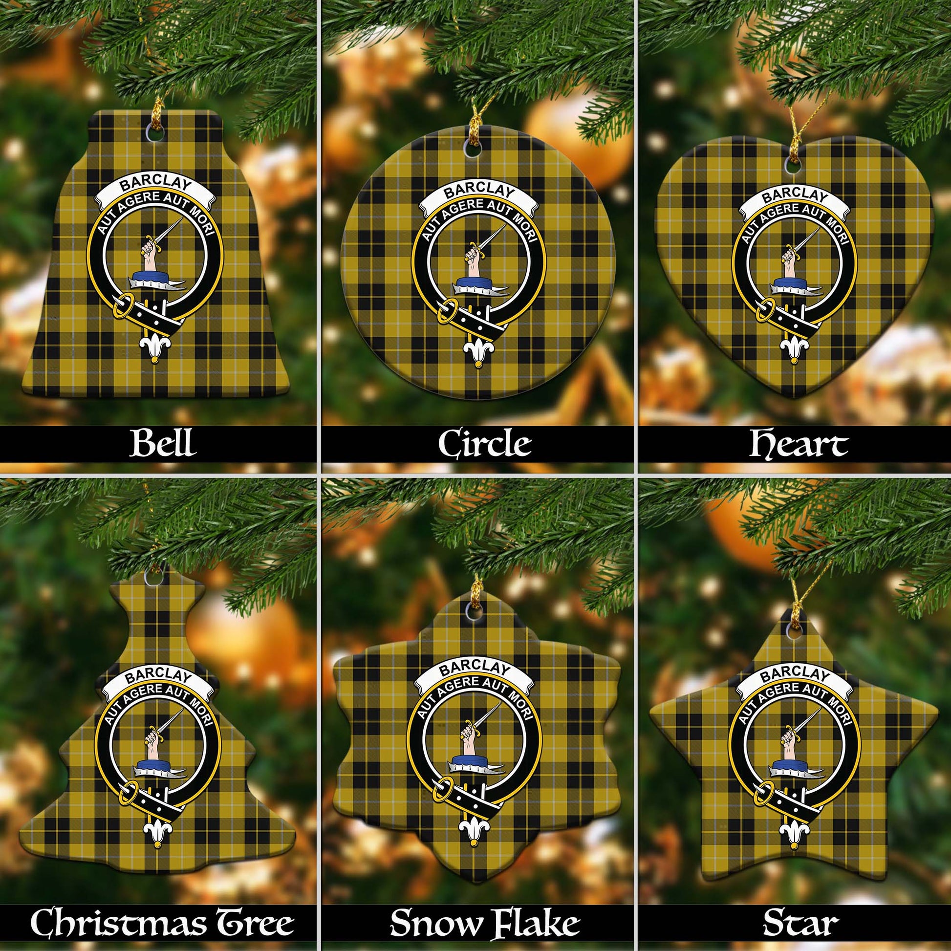 Barclay Dress Tartan Christmas Ornaments with Family Crest Ceramic Bell Pack 1: ornament * 1 piece - Tartanvibesclothing