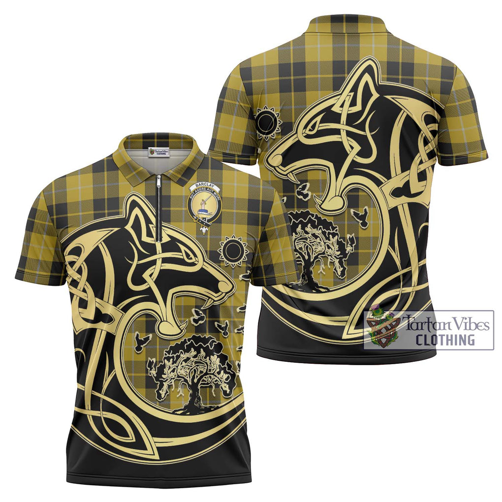 Barclay Dress Tartan Zipper Polo Shirt with Family Crest Celtic Wolf Style Unisex - Tartanvibesclothing Shop