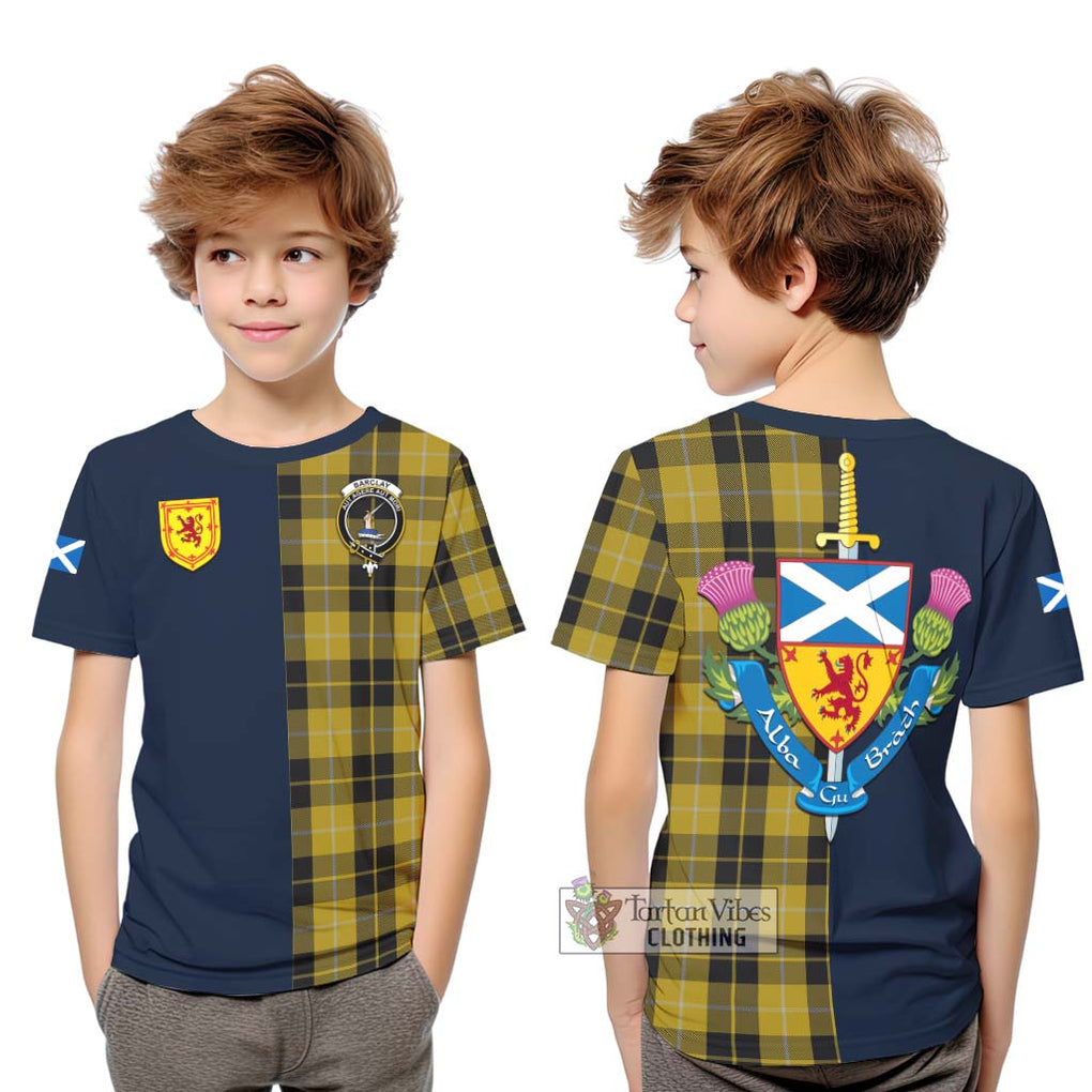 Tartan Vibes Clothing Barclay Dress Tartan Kid T-Shirt with Scottish Lion Royal Arm Half Style