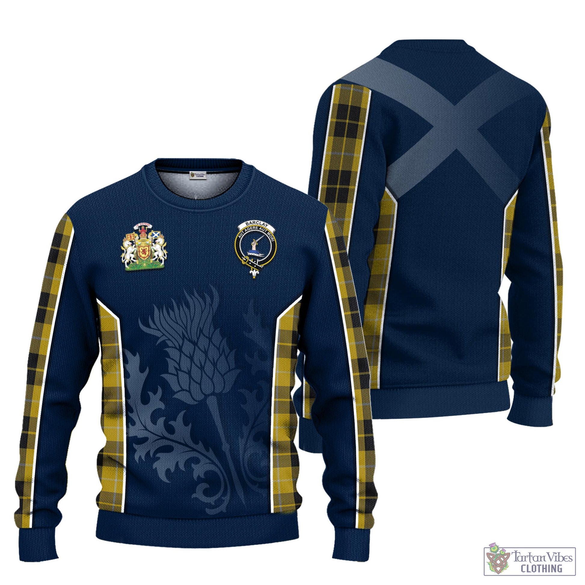 Tartan Vibes Clothing Barclay Dress Tartan Knitted Sweatshirt with Family Crest and Scottish Thistle Vibes Sport Style