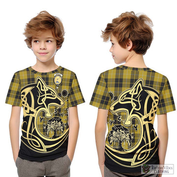 Barclay Dress Tartan Kid T-Shirt with Family Crest Celtic Wolf Style