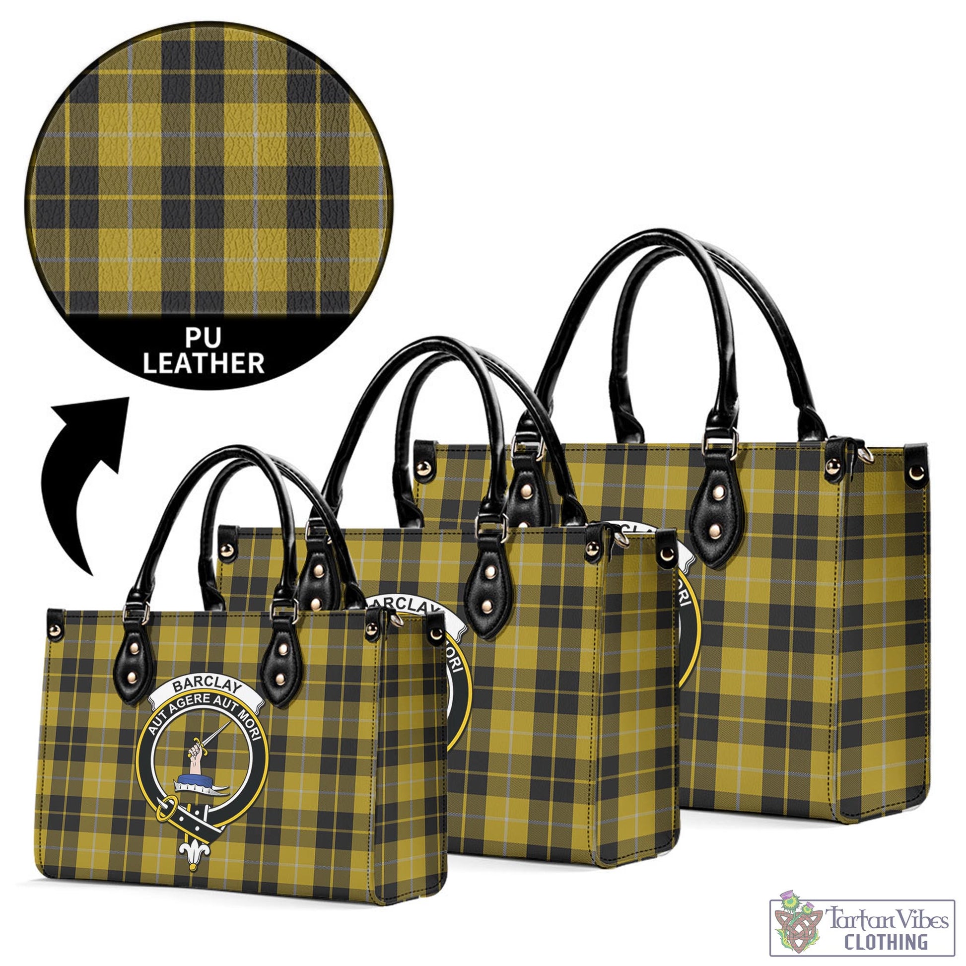 Tartan Vibes Clothing Barclay Dress Tartan Luxury Leather Handbags with Family Crest