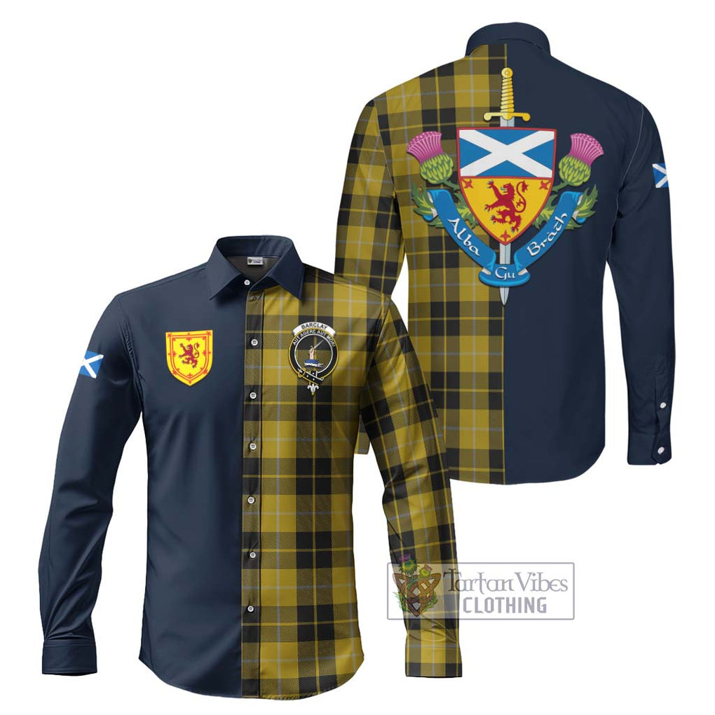 Tartan Vibes Clothing Barclay Dress Tartan Long Sleeve Button Shirt with Scottish Lion Royal Arm Half Style