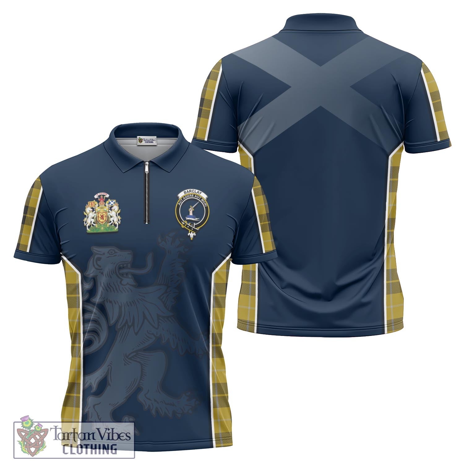 Tartan Vibes Clothing Barclay Dress Tartan Zipper Polo Shirt with Family Crest and Lion Rampant Vibes Sport Style