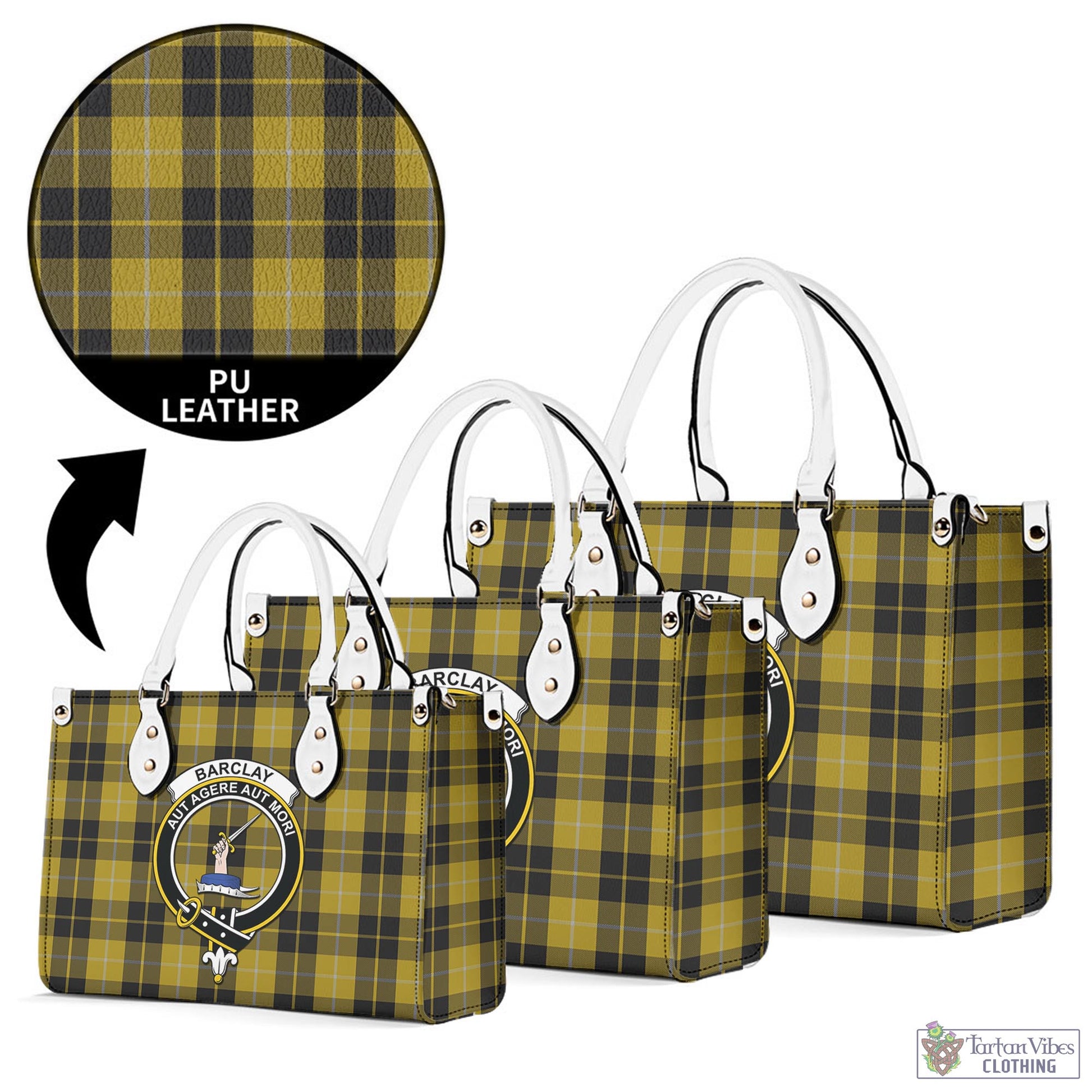 Tartan Vibes Clothing Barclay Dress Tartan Luxury Leather Handbags with Family Crest