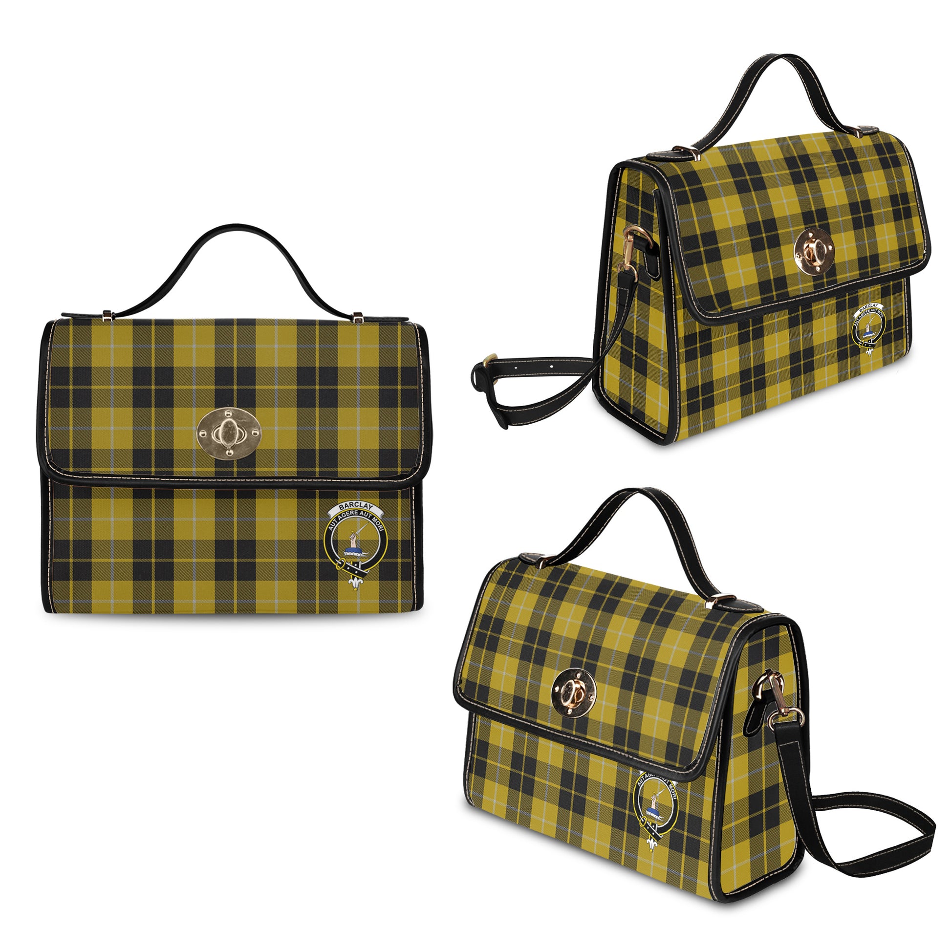 Barclay Dress Tartan Leather Strap Waterproof Canvas Bag with Family Crest - Tartanvibesclothing