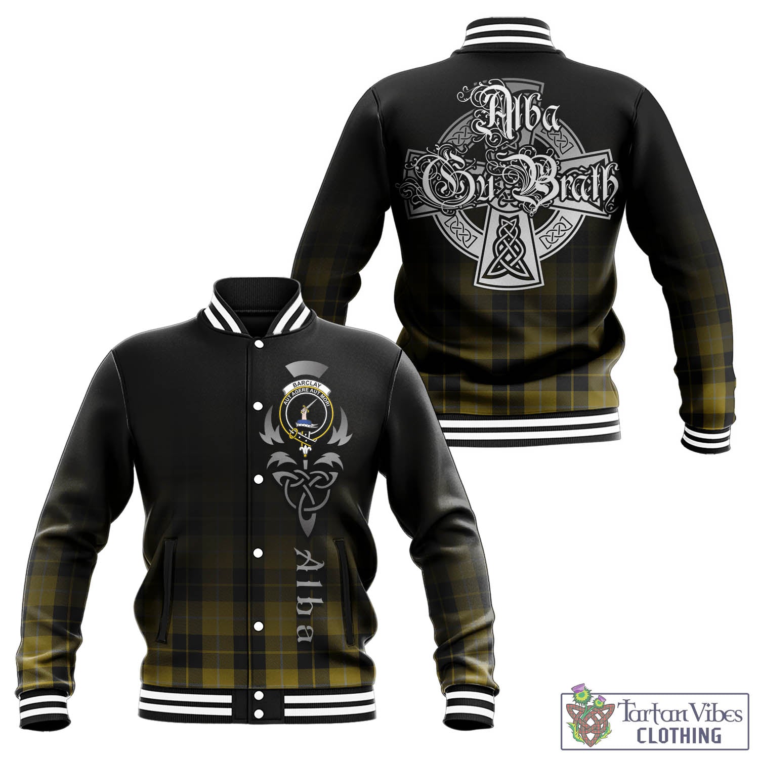 Tartan Vibes Clothing Barclay Dress Tartan Baseball Jacket Featuring Alba Gu Brath Family Crest Celtic Inspired