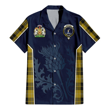 Barclay Dress Tartan Short Sleeve Button Up Shirt with Family Crest and Scottish Thistle Vibes Sport Style