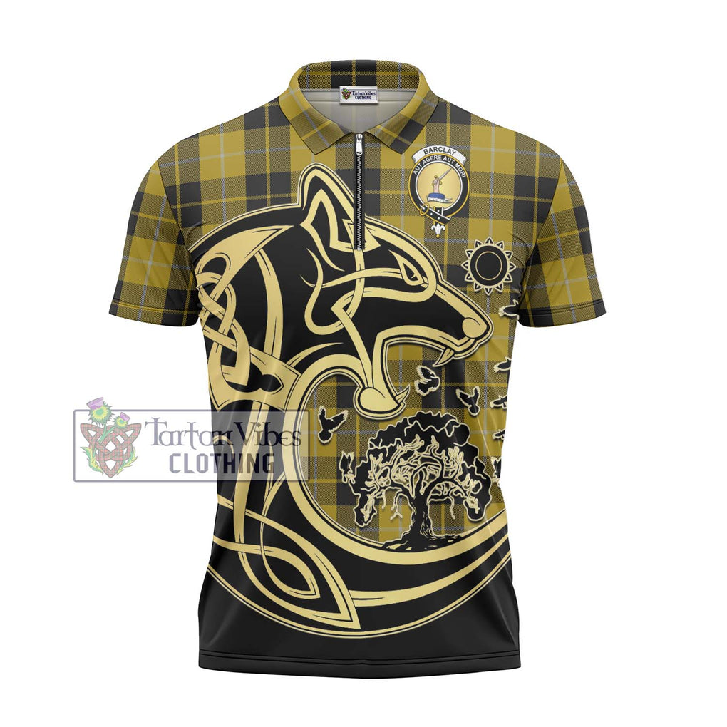 Barclay Dress Tartan Zipper Polo Shirt with Family Crest Celtic Wolf Style - Tartanvibesclothing Shop