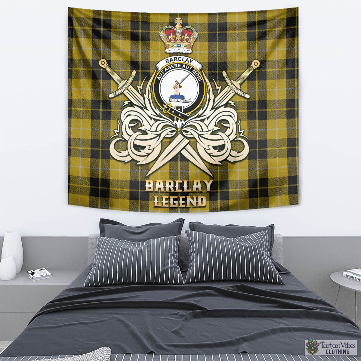 Tartan Vibes Clothing Barclay Dress Tartan Tapestry with Clan Crest and the Golden Sword of Courageous Legacy