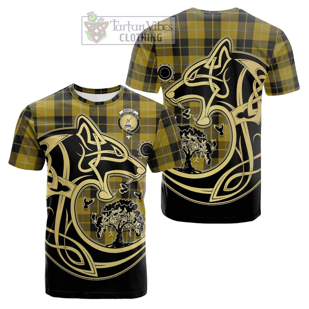 Tartan Vibes Clothing Barclay Dress Tartan Cotton T-shirt with Family Crest Celtic Wolf Style