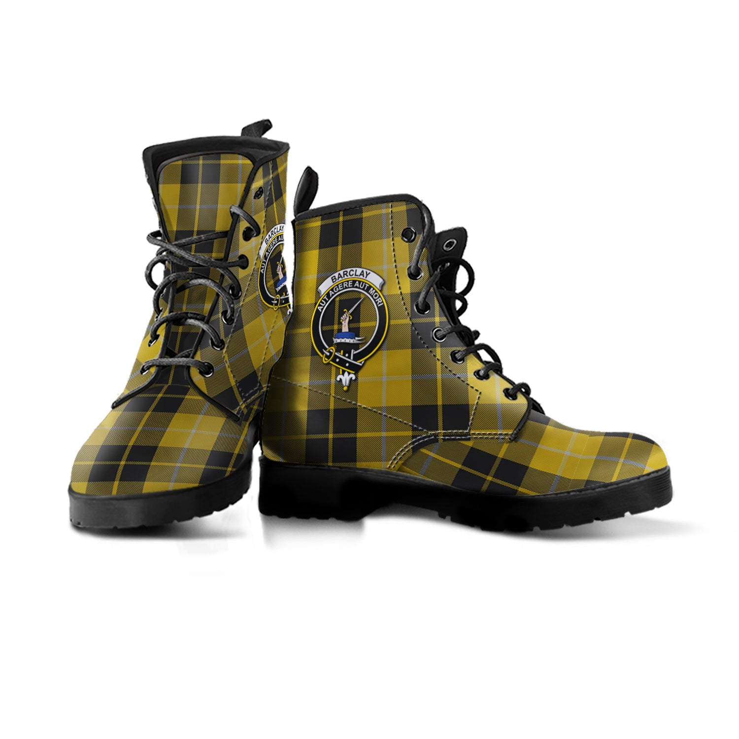 Barclay Dress Tartan Leather Boots with Family Crest - Tartanvibesclothing