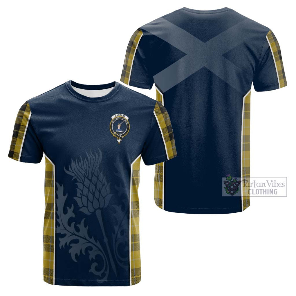 Tartan Vibes Clothing Barclay Dress Tartan Cotton T-shirt with Family Crest and Scottish Thistle Vibes Sport Style