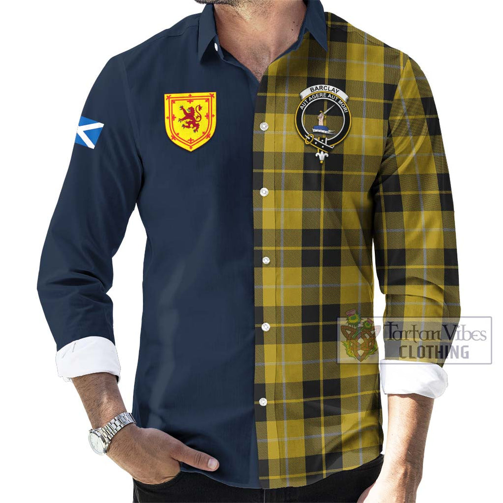 Tartan Vibes Clothing Barclay Dress Tartan Long Sleeve Button Shirt with Scottish Lion Royal Arm Half Style